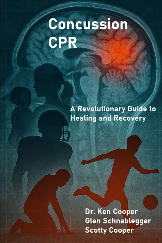 Book cover with a brain in the background and shadows of people that fades from blue to red
